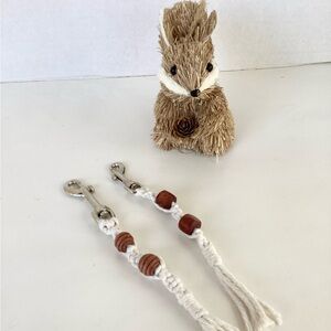Purse Bag Charm Keychain Hand Crafted Beaded Macrame Cotton White Brown